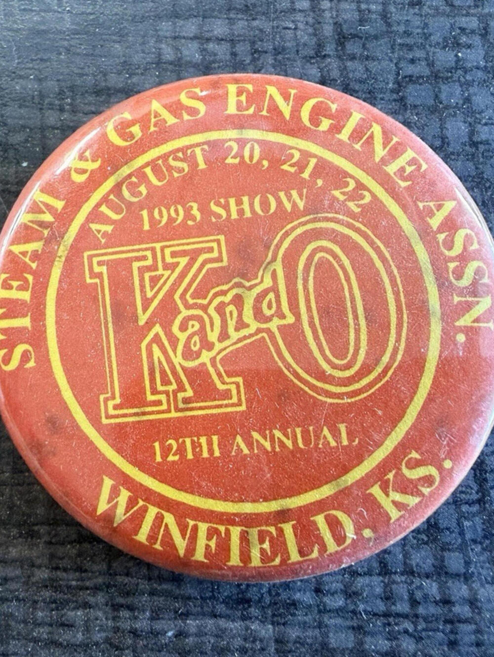 K O Steam Gas Engine Assn 1993 Annual Show Pinback Winfield KS Vehicles